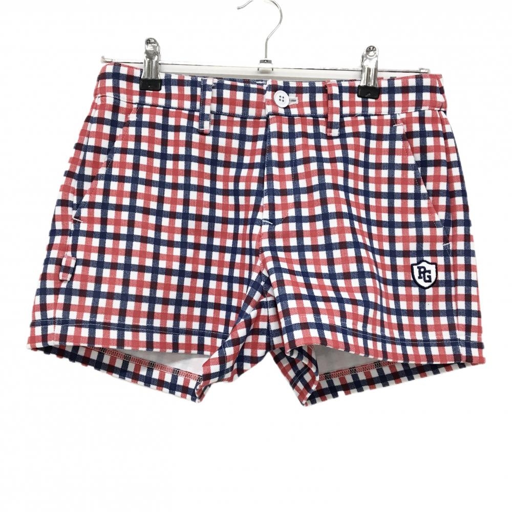 【美品】パーリーゲイツ ショートパンツ レッド×ネイビー×白 チェック レディース 0(S) ゴルフウェア PEARLY GATES