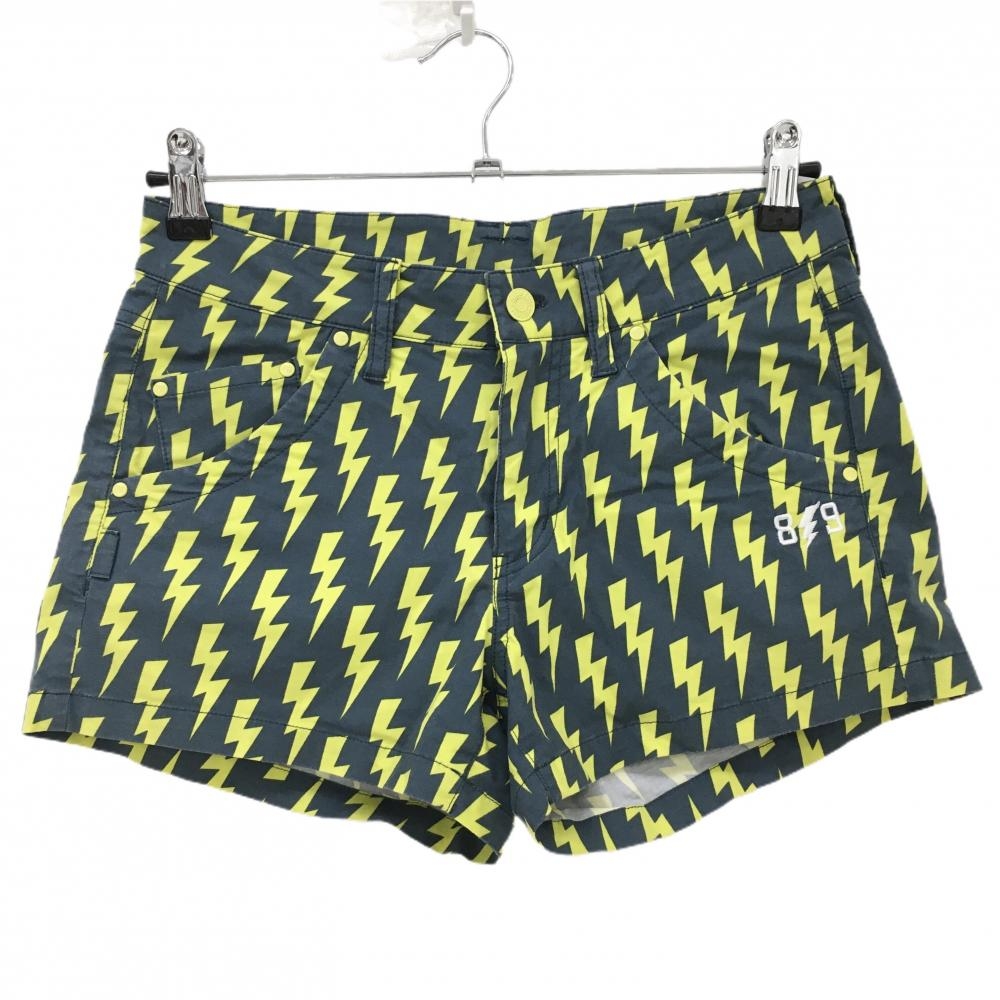 【美品】パーリーゲイツ ショートパンツ ネイビー系×イエロー 雷柄 レディース 0(S) ゴルフウェア PEARLY GATES
