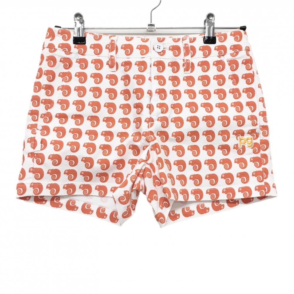 【美品】パーリーゲイツ ショートパンツ 白×オレンジ カメレオン柄 レディース 0(S) ゴルフウェア PEARLY GATES