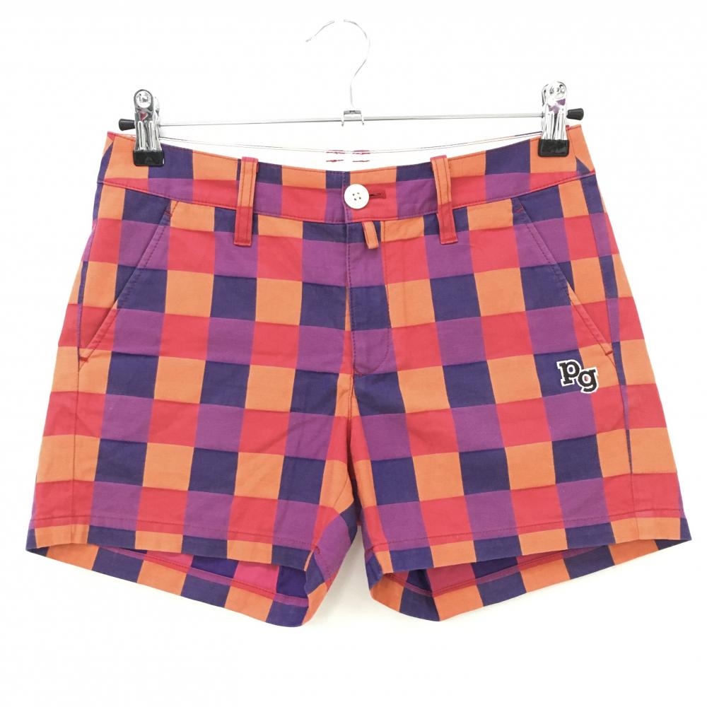 パーリーゲイツ ショートパンツ レッド系×パープル系 ブロックチェック ロゴ刺しゅう レディース 0(S) ゴルフウェア PEARLY GATES