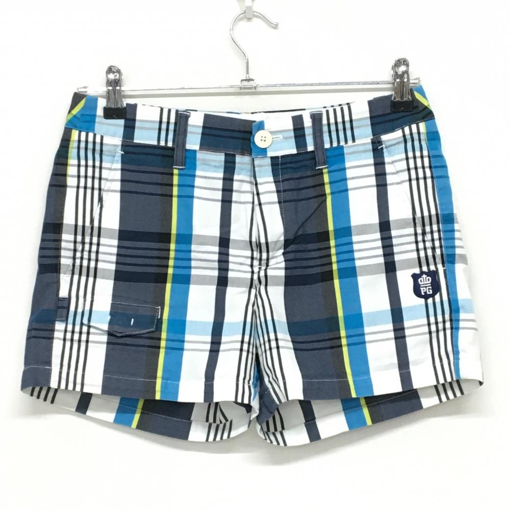 【超美品】パーリーゲイツ ショートパンツ 白×ネイビー チェック  レディース 0(S) ゴルフウェア PEARLY GATES