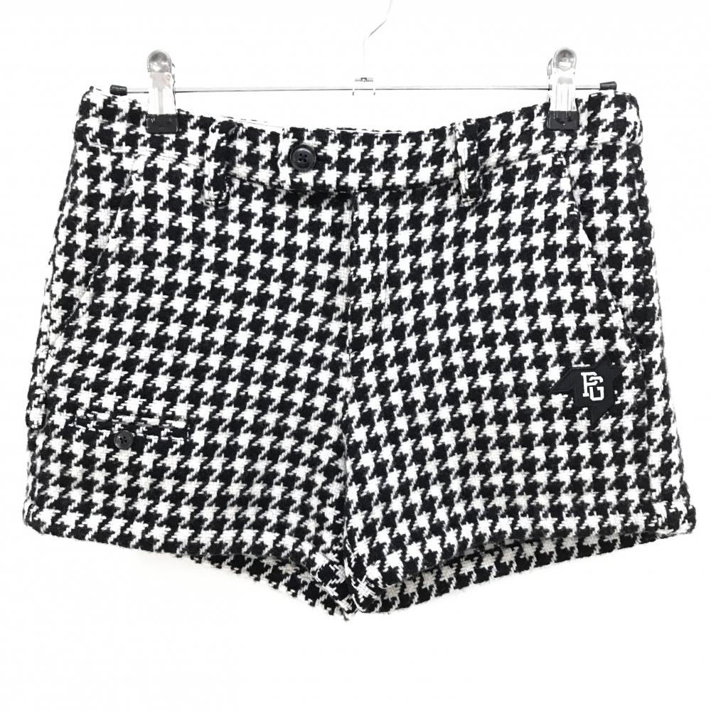 【超美品】パーリーゲイツ ニットショートパンツ 黒×白 千鳥格子 ウール100％ レディース 2(L) ゴルフウェア PEARLY GATES
