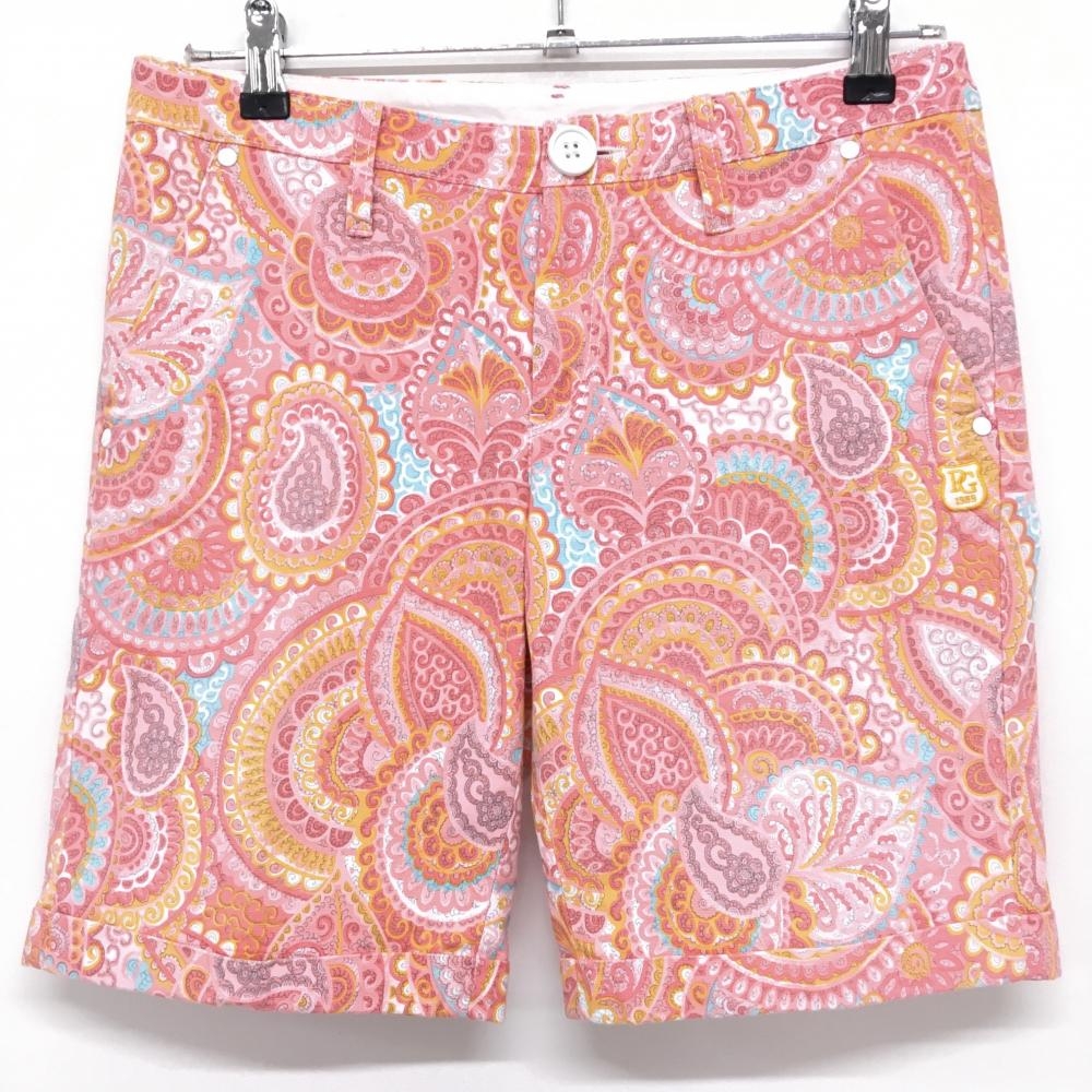 【美品】パーリーゲイツ ハーフパンツ ピンク×ライトブルー ペイズリー柄 ロゴワッペン レディース 1(M) ゴルフウェア PEARLY GATES