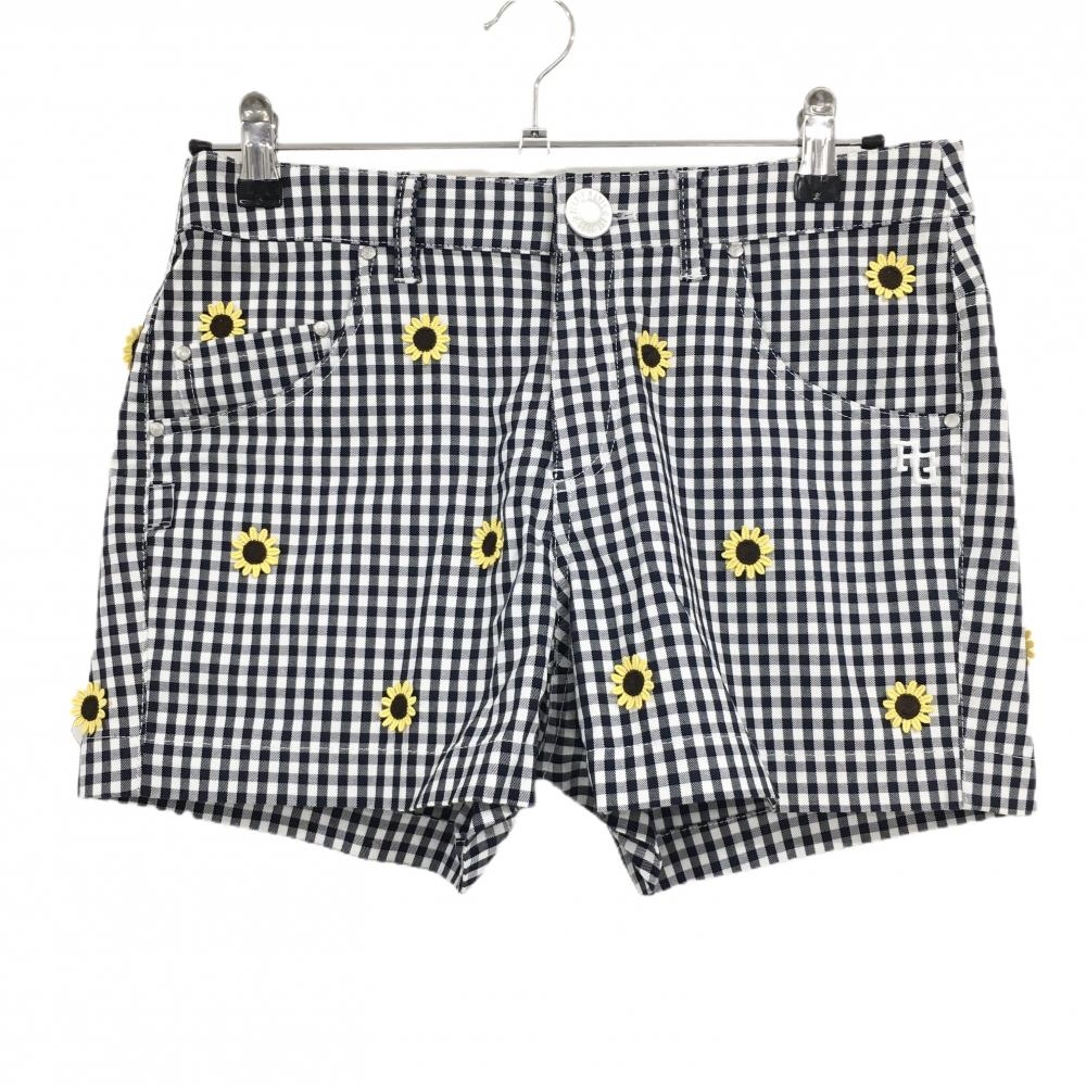 【美品】パーリーゲイツ ショートパンツ ネイビー×白 チェック ひまわり 30周年  レディース 1(M) ゴルフウェア PEARLY GATES