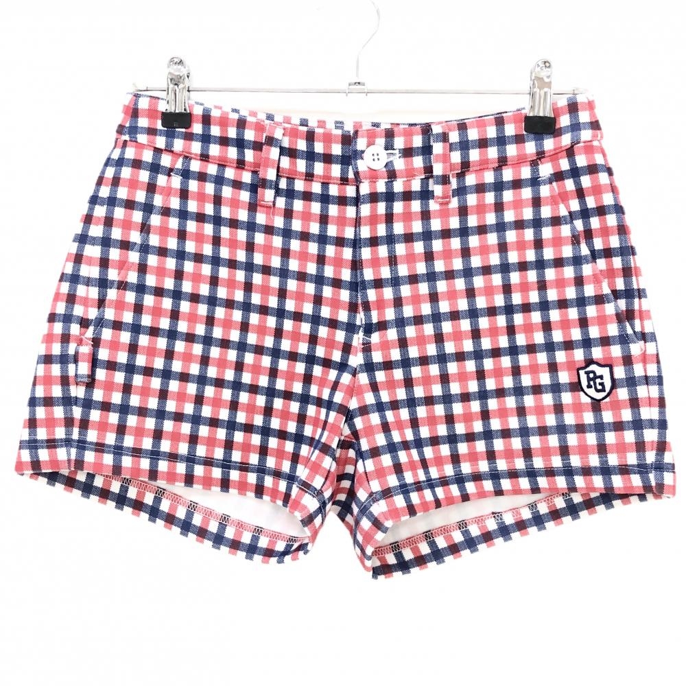 【美品】パーリーゲイツ ショートパンツ レッド×ネイビー×白 チェック レディース 0(S) ゴルフウェア PEARLY GATES