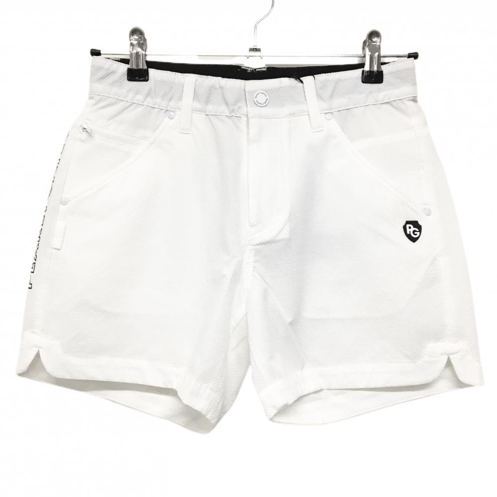 【新品】パーリーゲイツ ショートパンツ 白×ネイビー ダイヤ柄織生地 サイドロゴ  レディース 0(S) ゴルフウェア PEARLY GATES
