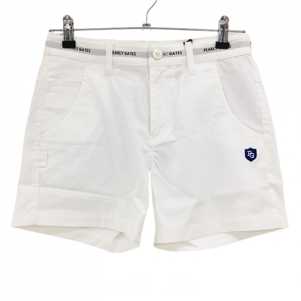 【新品】パーリーゲイツ ショートパンツ 白×グレー 総柄織生地 ウエストロゴライン レディース 0(Ｓ) ゴルフウェア PEARLY GATES