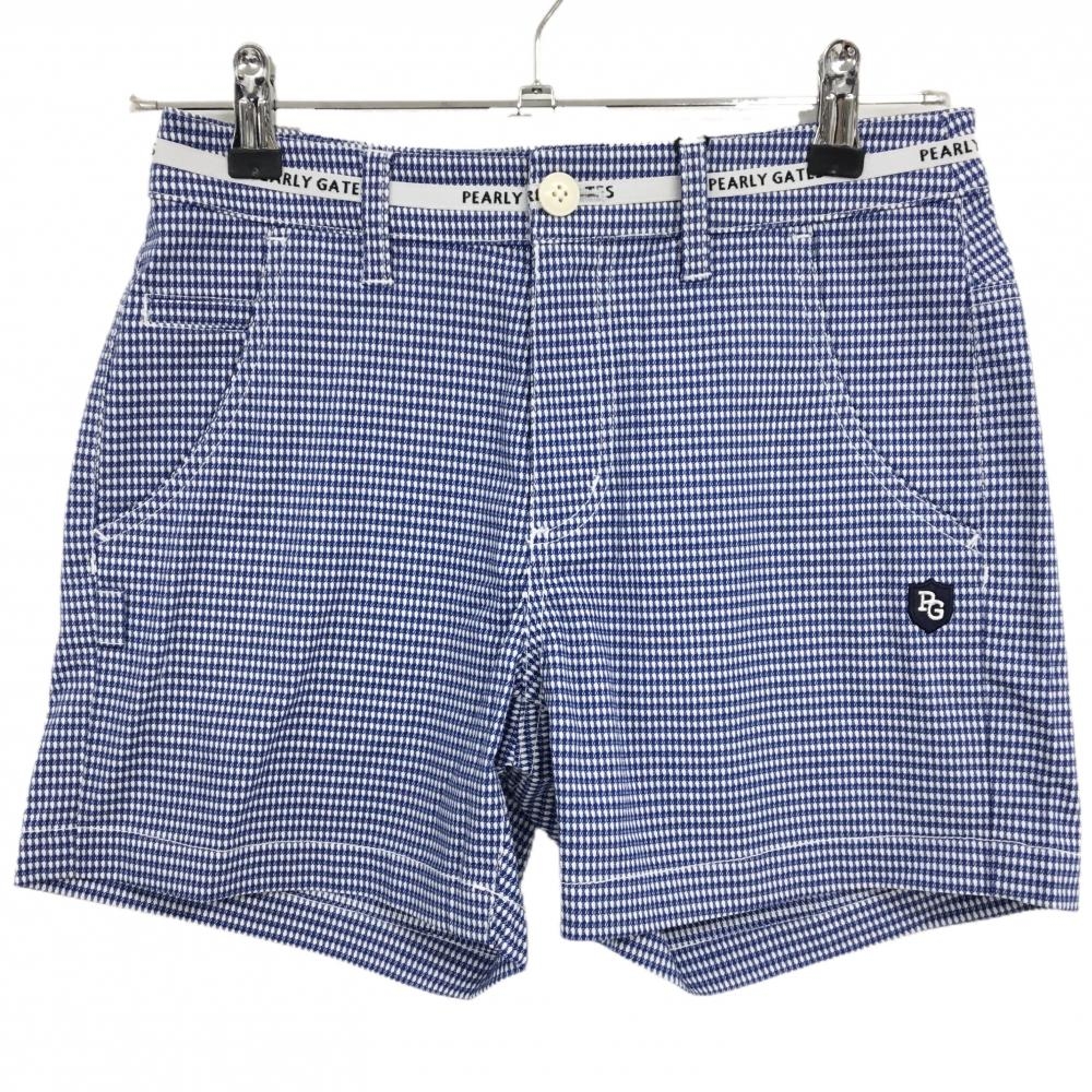 【新品】パーリーゲイツ ショートパンツ 白×ブルー 総柄織生地 ウエストロゴライン   レディース 0(S) ゴルフウェア PEARLY GATES