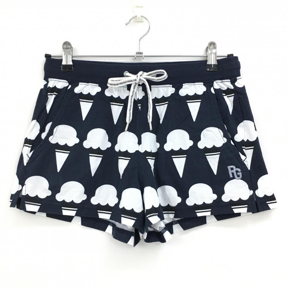 パーリーゲイツ ショートパンツ ネイビー×白 総柄 アイス ウエスト調整紐  レディース 0(S) ゴルフウェア PEARLY GATES