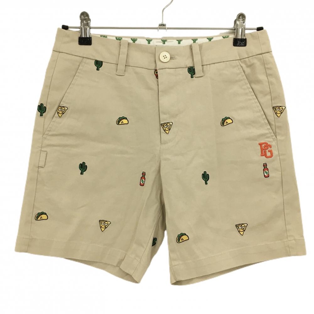 【美品】パーリーゲイツ ハーフパンツ ベージュ 刺しゅう総柄 ストレッチ  レディース 0(S) ゴルフウェア PEARLY GATES