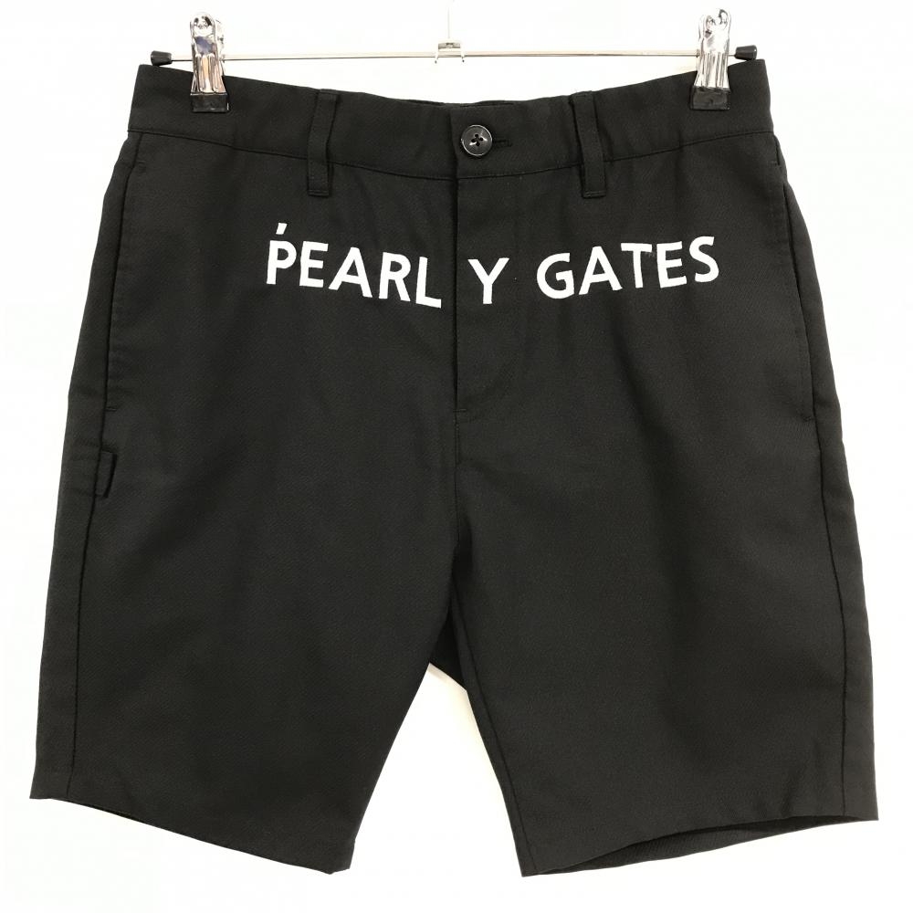 【超美品】パーリーゲイツ ハーフパンツ 黒×白 ビッグロゴ刺しゅう 内側30周年 レディース 0 ゴルフウェア PEARLY GATES