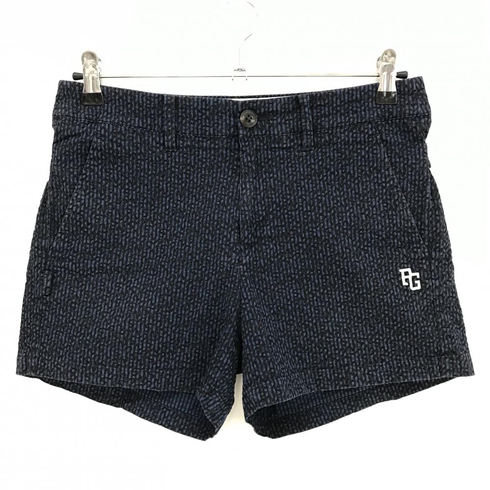 【美品】パーリーゲイツ ショートパンツ ネイビー×黒 ストライプ サッカー生地調 レディース 1(M) ゴルフウェア PEARLY GATES