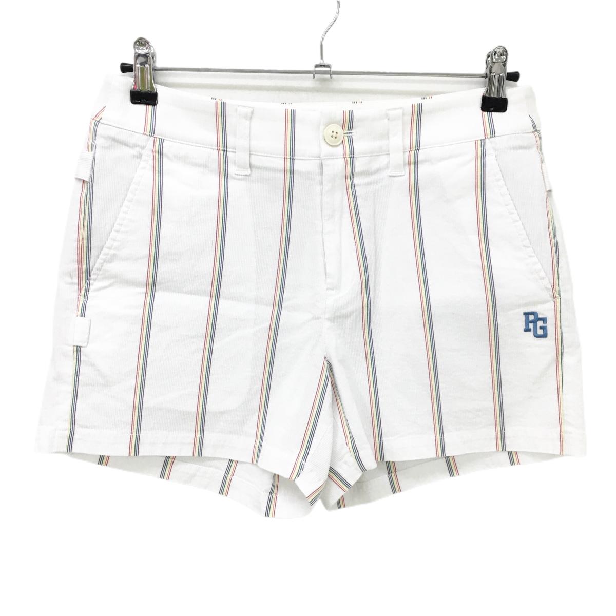 【美品】パーリーゲイツ ショートパンツ 白×マルチカラー ストライプ 内側30周年  レディース 1(M) ゴルフウェア PEARLY GATES