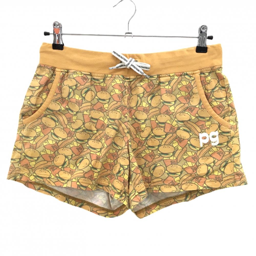 パーリーゲイツ ショートパンツ オレンジ×ブラウン ハンバーガー柄 ウエストゴム  レディース 1(M) ゴルフウェア PEARLY GATES