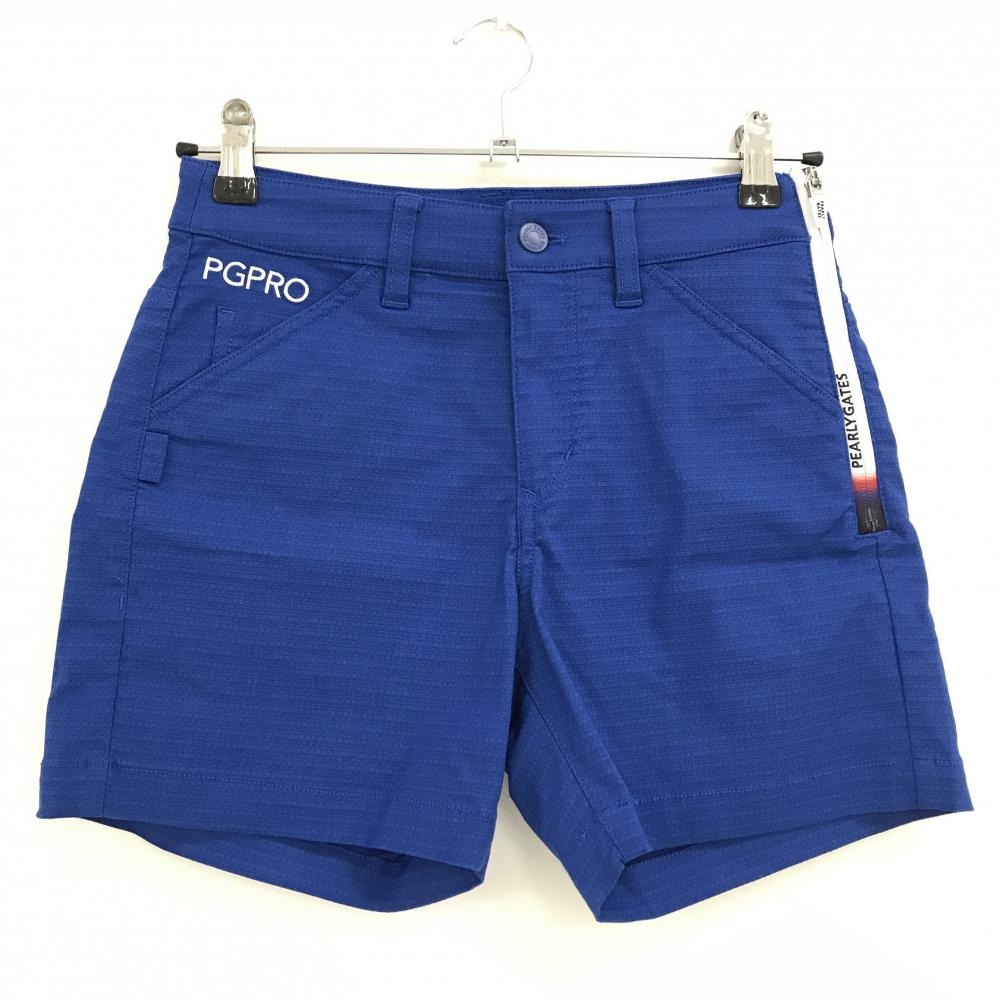 【超美品】パーリーゲイツ ショートパンツ ブルー ボーダー風地模様 ロゴ白  レディース 00(XS) ゴルフウェア 2024年モデル PEARLY GATES