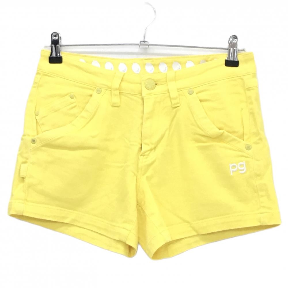 【美品】パーリーゲイツ ショートパンツ イエロー 無地 ウエスト裏レモンプリント レディース 0(S) ゴルフウェア PEARLY GATES