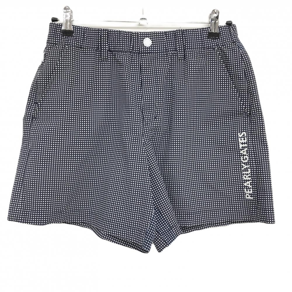 【美品】パーリーゲイツ ショートパンツ ネイビー×白 小ブロック総柄 ストレッチ レディース L ゴルフウェア PEARLY GATES