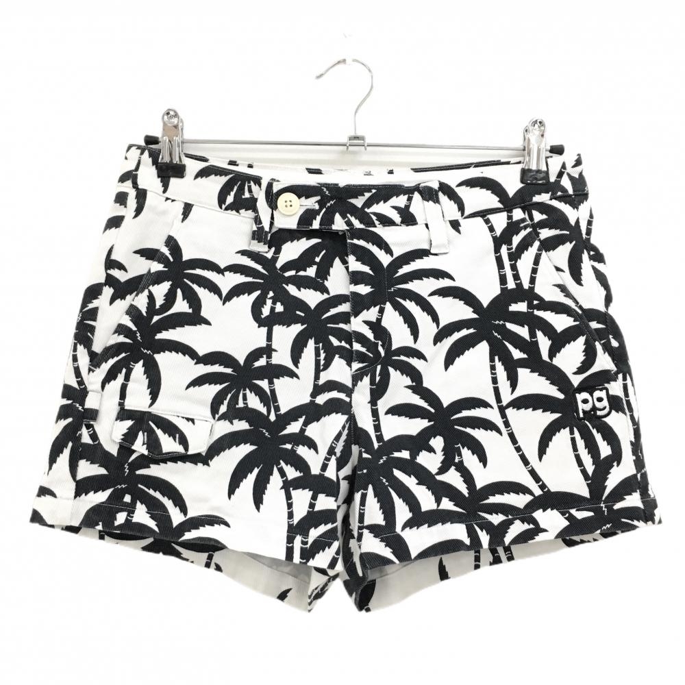 【美品】パーリーゲイツ ショートパンツ 白×黒 ヤシの木総柄  レディース 1(M) ゴルフウェア PEARLY GATES