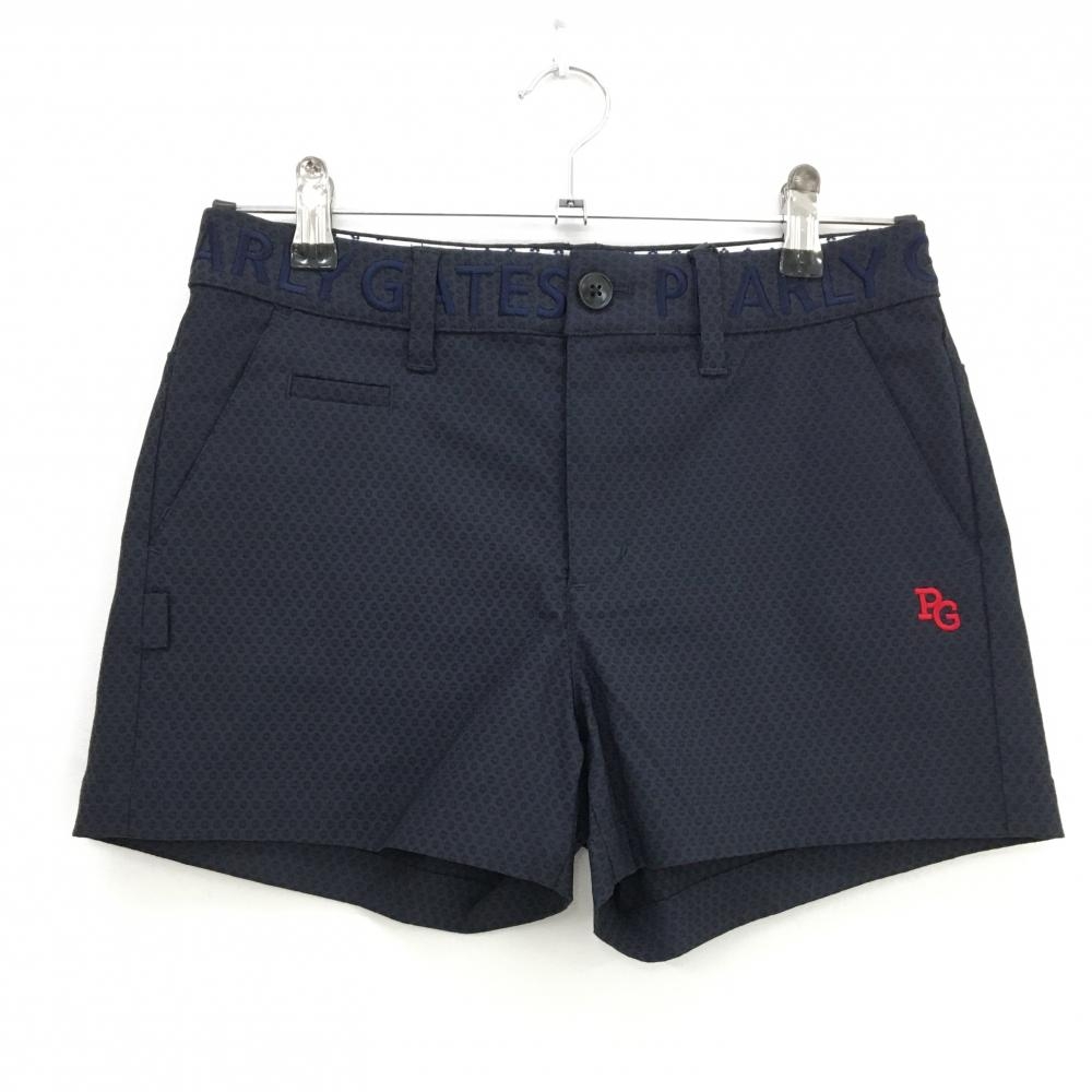 【新品】パーリーゲイツ ショートパンツ ネイビー 地模様 ウエストロゴ刺しゅう ストレッチ  レディース 0(S) ゴルフウェア PEARLY GATES