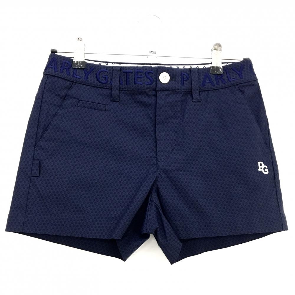 【新品】パーリーゲイツ ショートパンツ ネイビー 地模様 ウエストロゴ刺しゅう ストレッチ  レディース 0(S) ゴルフウェア PEARLY GATES
