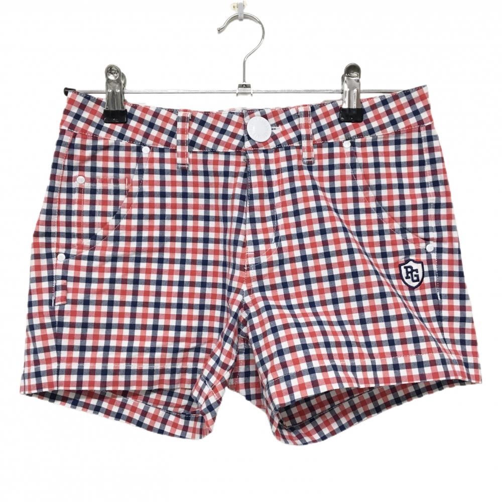 【超美品】パーリーゲイツ ショートパンツ 白×レッド×ネイビー チェック ストレッチ レディース 0(S) ゴルフウェア PEARLY GATES