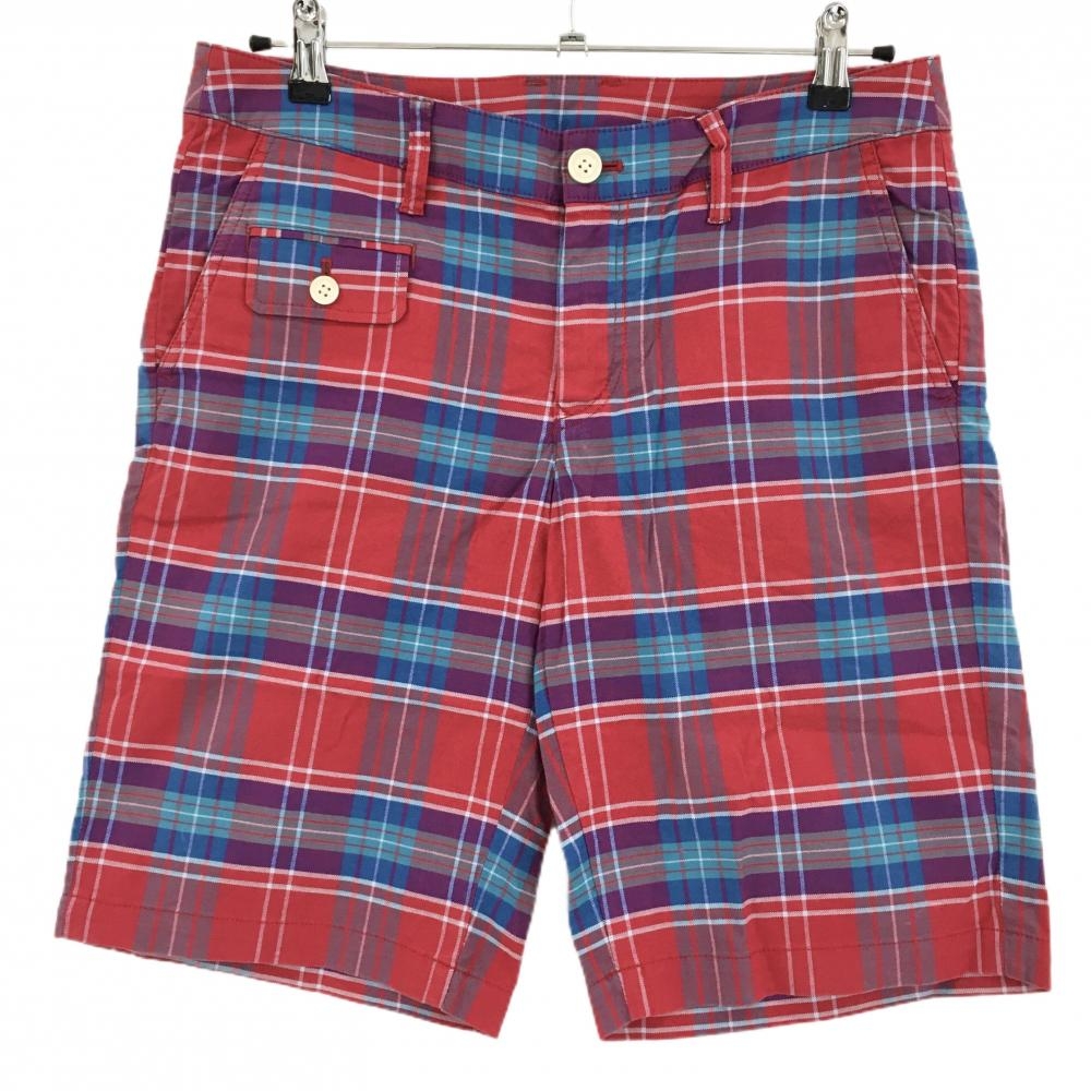 【美品】パーリーゲイツ ハーフパンツ レッド×ブルー×パープル チェック レディース 2(L) ゴルフウェア PEARLY GATES