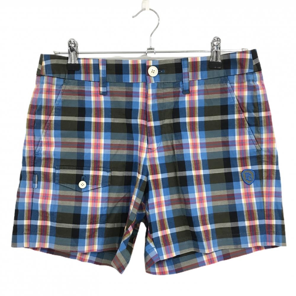 【美品】パーリーゲイツ ショートパンツ ブルー×ダークグリーン系×ピンク チェック レディース 1(M) ゴルフウェア PEARLY GATES