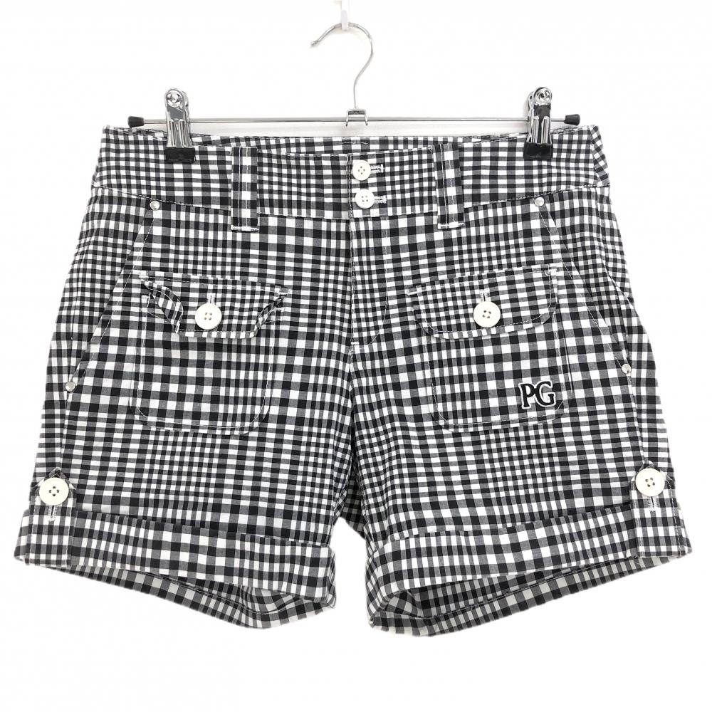 【美品】パーリーゲイツ ショートパンツ 白×黒 チェック 複数ポケット レディース 1(M) ゴルフウェア PEARLY GATES