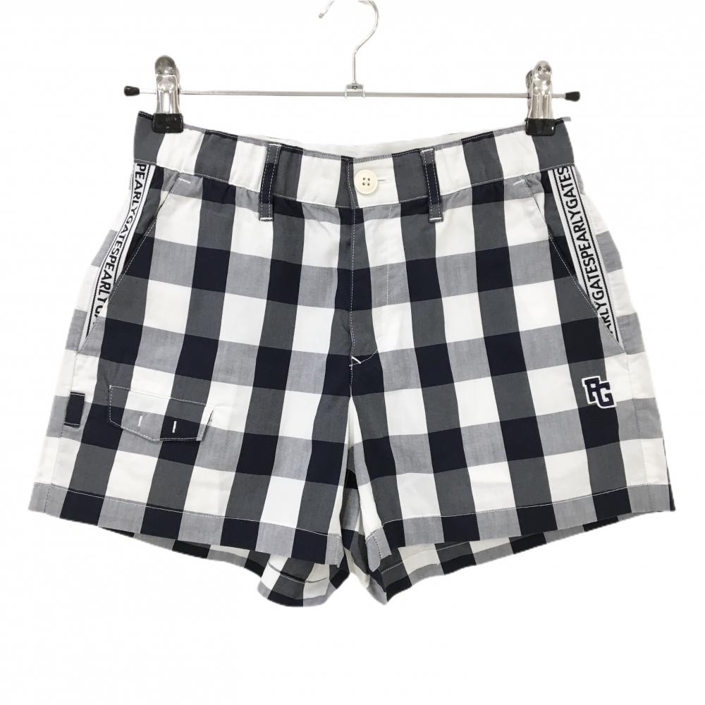 【美品】パーリーゲイツ ショートパンツ ダークネイビー×白 チェック 内側30周年 レディース 00(XS) ゴルフウェア PEARLY GATES