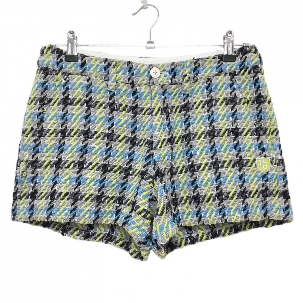 【超美品】パーリーゲイツ ショートパンツ グレー×ライトグリーン チェック ツイード  レディース 1(M) ゴルフウェア PEARLY GATES