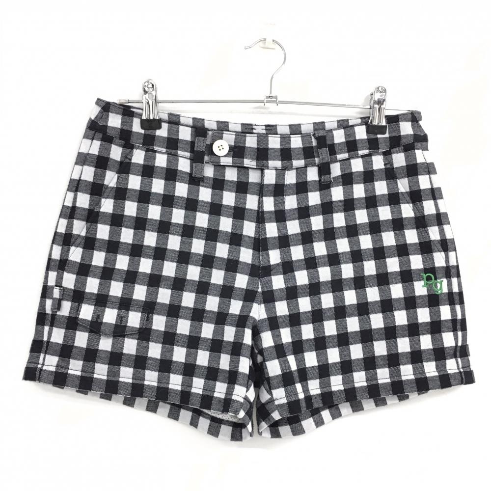 【超美品】パーリーゲイツ ショートパンツ 黒×白 チェック 裏地メッシュ  レディース 1(M) ゴルフウェア PEARLY GATES