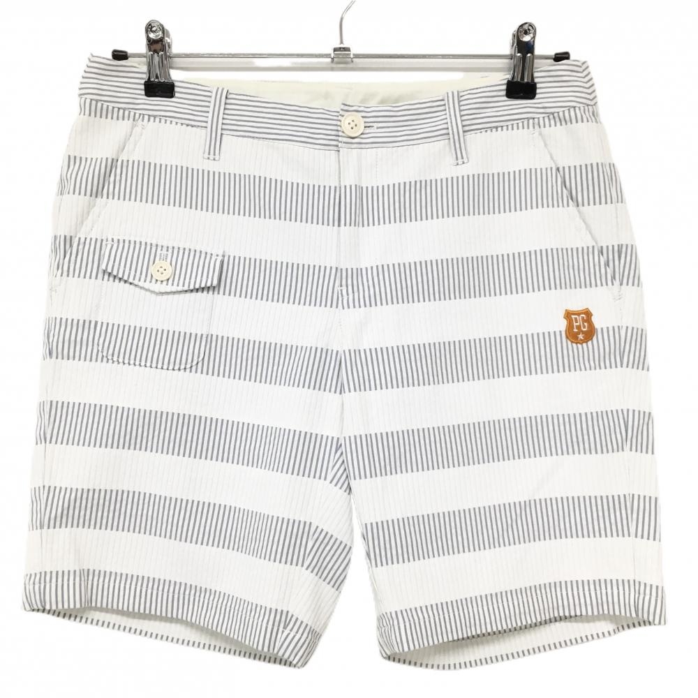 パーリーゲイツ ショートパンツ グレー×白 ボーダー ストライプ  レディース 1(M) ゴルフウェア PEARLY GATES