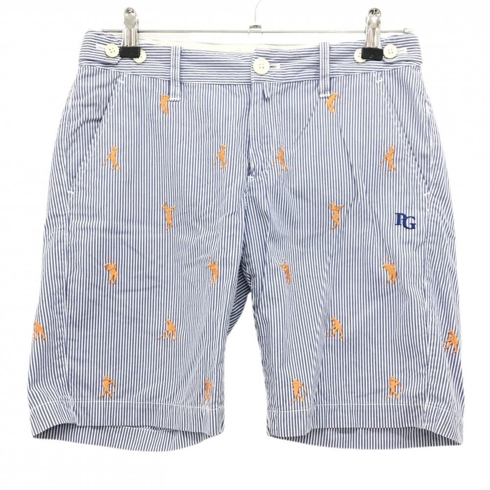 【美品】パーリーゲイツ ショートパンツ ブルー系×白 ストライプ  レディース 1(M) ゴルフウェア PEARLY GATES
