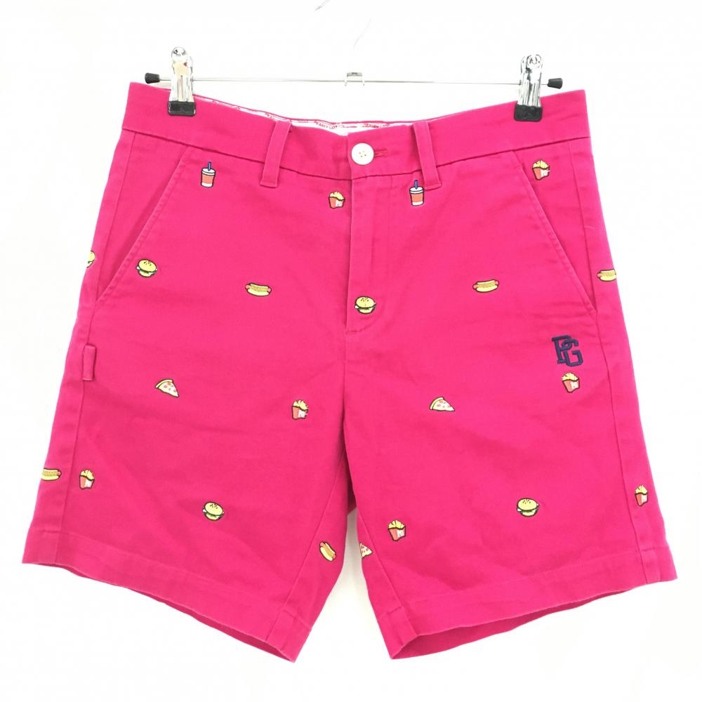 【美品】パーリーゲイツ ショートパンツ ピンク×マルチカラー フード総柄 ハンバーガー  レディース 00(XS) ゴルフウェア PEARLY GATES