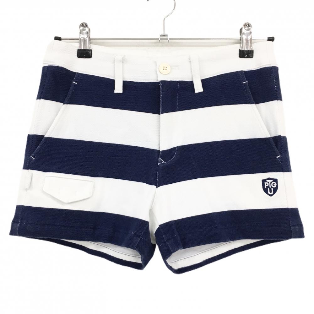 パーリーゲイツ ショートパンツ 白×ネイビー ボーダー レディース 0(S) ゴルフウェア PEARLY GATES