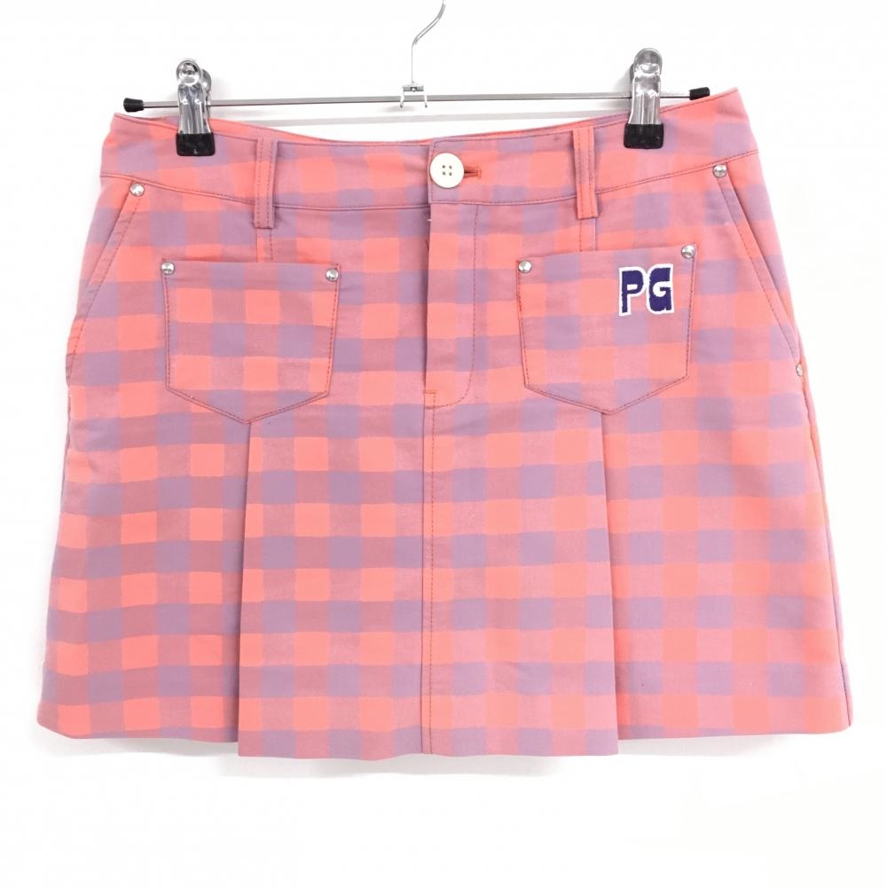 【美品】パーリーゲイツ プリーツスカート ピンク×ライトパープル チェック柄 複数ポケット  レディース 1(M) ゴルフウェア PEARLY GATES