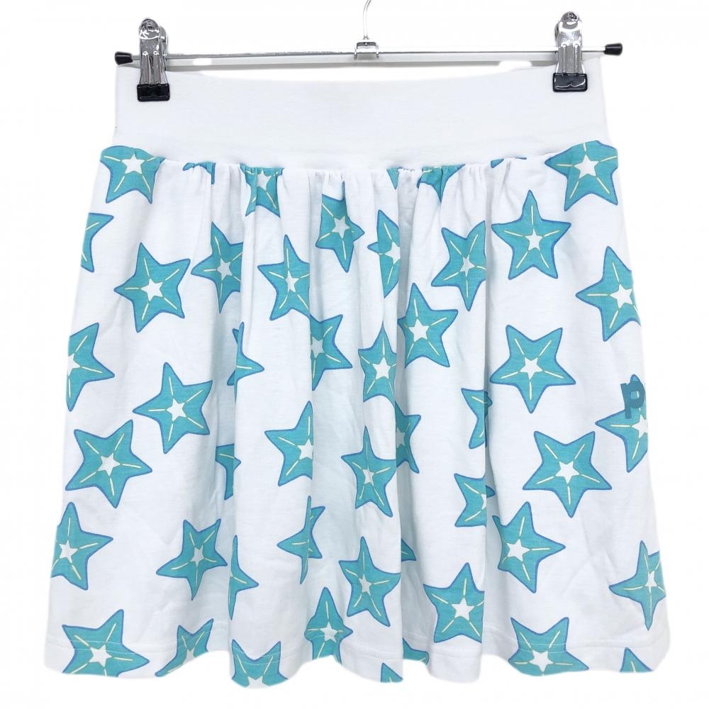 【美品】パーリーゲイツ フレアスカート 白×ライトブルー ヒトデ柄 星柄 日本製  レディース 0(S) ゴルフウェア PEARLY GATES