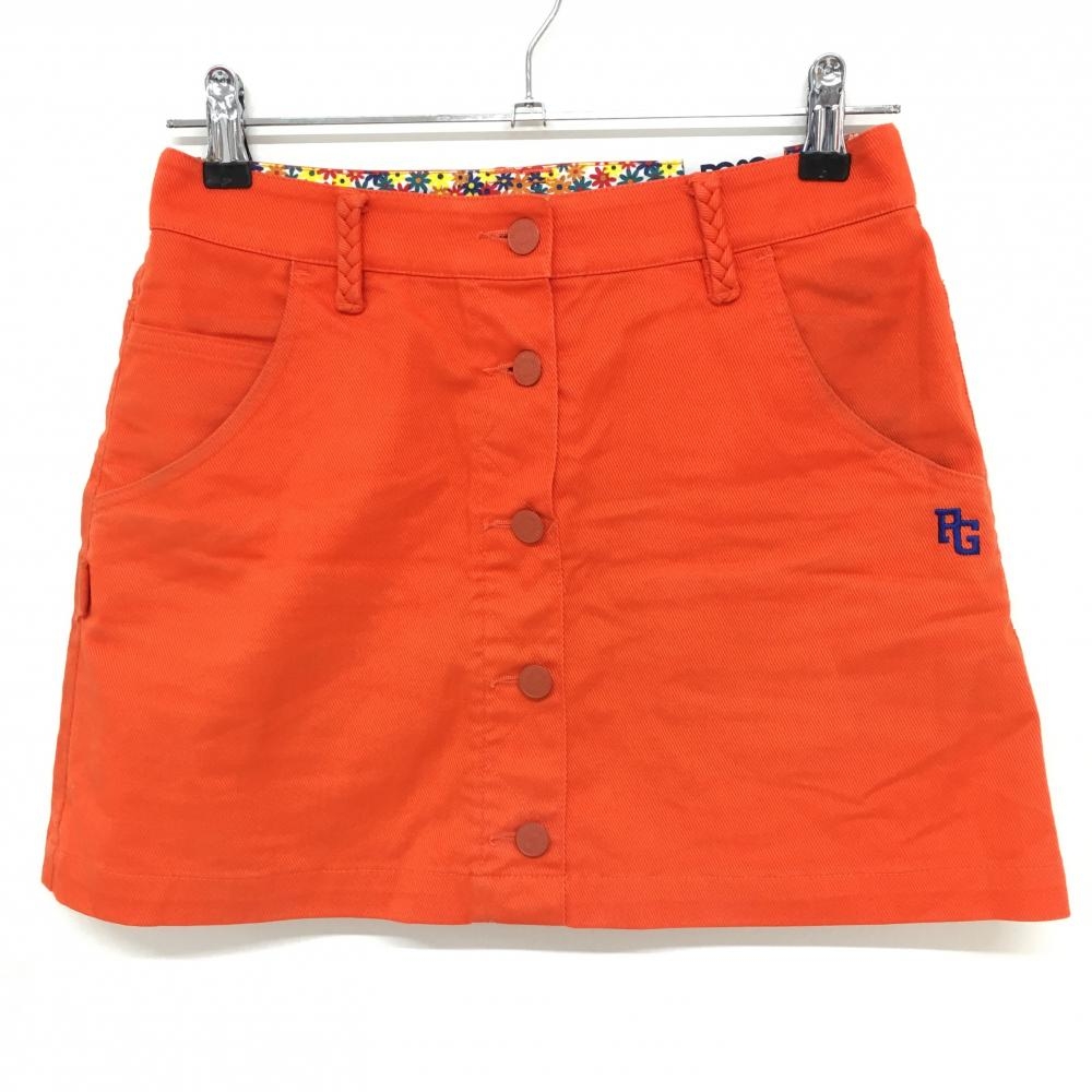 パーリーゲイツ スカート オレンジ 30周年 裏地花柄 ベルト部三つ編み レディース 0(S) ゴルフウェア PEARLY GATES