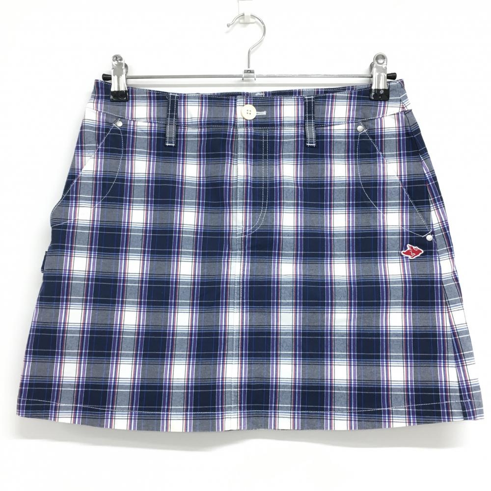 【美品】パーリーゲイツ スカート ダークネイビー×白 チェック コットン混  レディース 1(M) ゴルフウェア PEARLY GATES