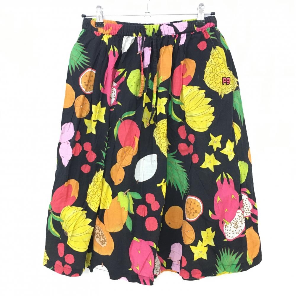 【美品】パーリーゲイツ スカート 黒 フルーツ柄 インナースカート付き  レディース 1(M) ゴルフウェア PEARLY GATES