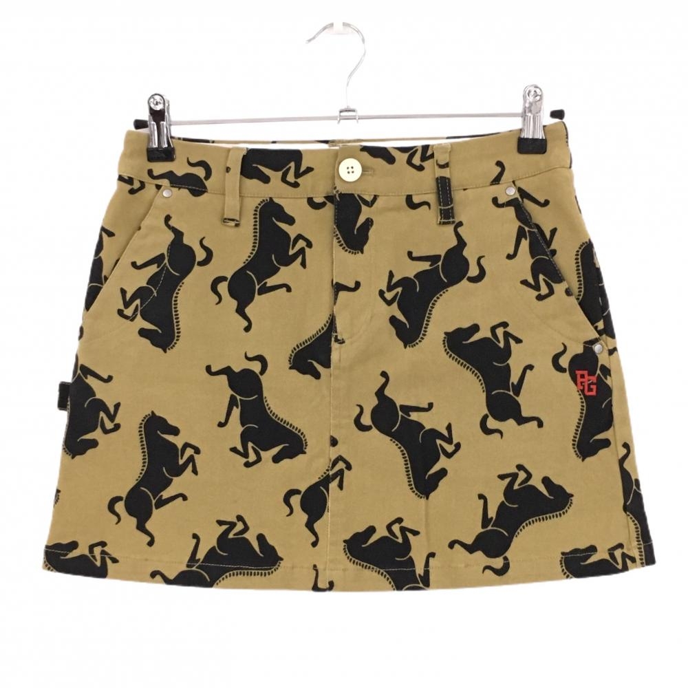 【超美品】パーリーゲイツ スカート ベージュ×黒 馬総柄 ストレッチ レディース 0(S) ゴルフウェア PEARLY GATES