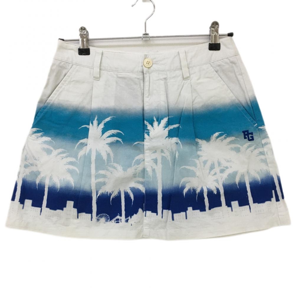 パーリーゲイツ スカート 白×ライトブル― ヤシの木 コットン混  レディース 00(XS) ゴルフウェア PEARLY GATES