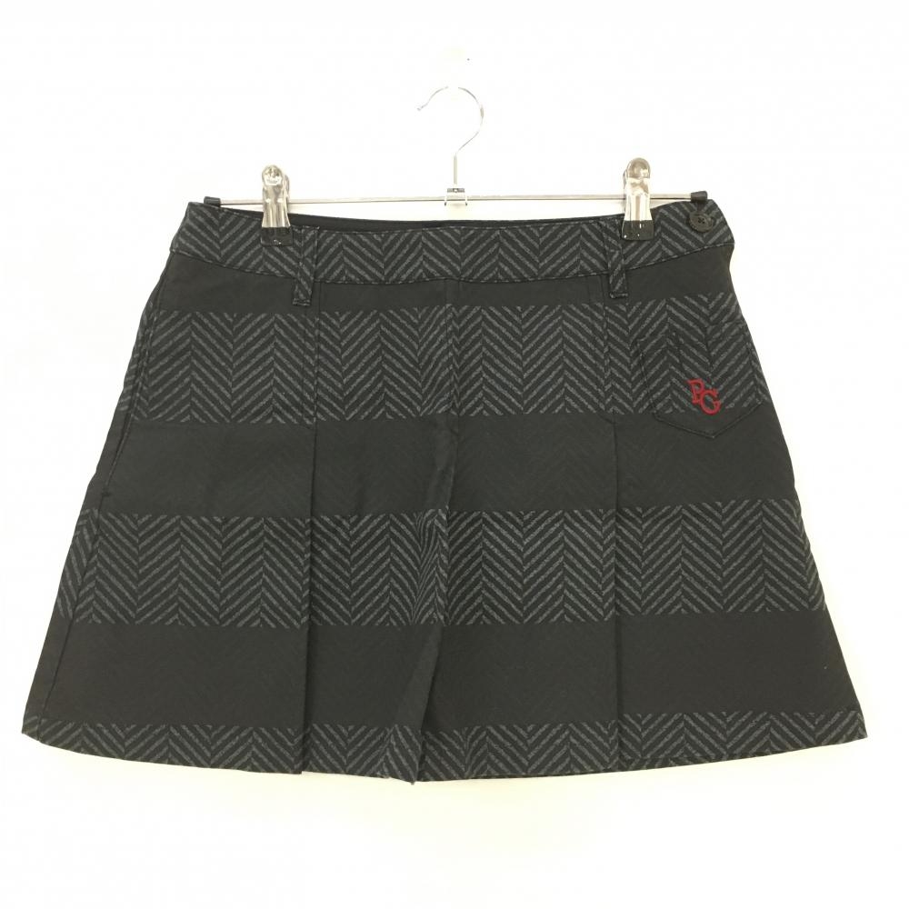 【美品】パーリーゲイツ スカート 黒×グレー系 ヘリンボーン 前プリーツ ティー装着可  レディース 1(M) ゴルフウェア PEARLY GATES