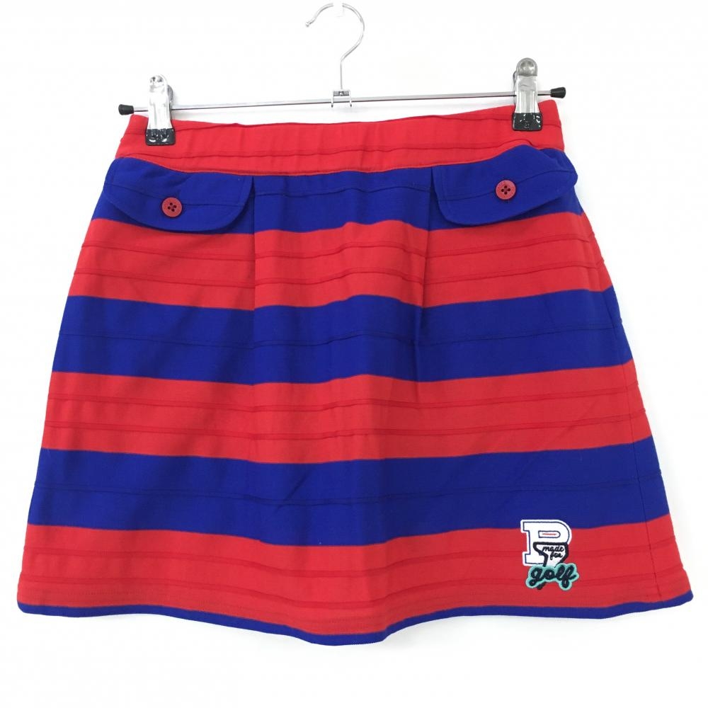 【超美品】パーリーゲイツ スカート レッド×ブルー ボーダー コットン混 レディース 0(S) ゴルフウェア PEARLY GATES