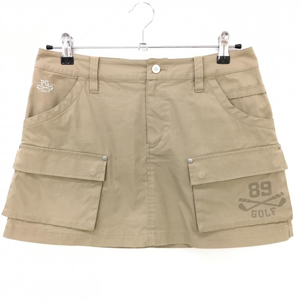 【美品】パーリーゲイツ スカート ベージュ ストライプ織生地 ティー装着可 カーゴ  レディース 1(M) ゴルフウェア PEARLY GATES