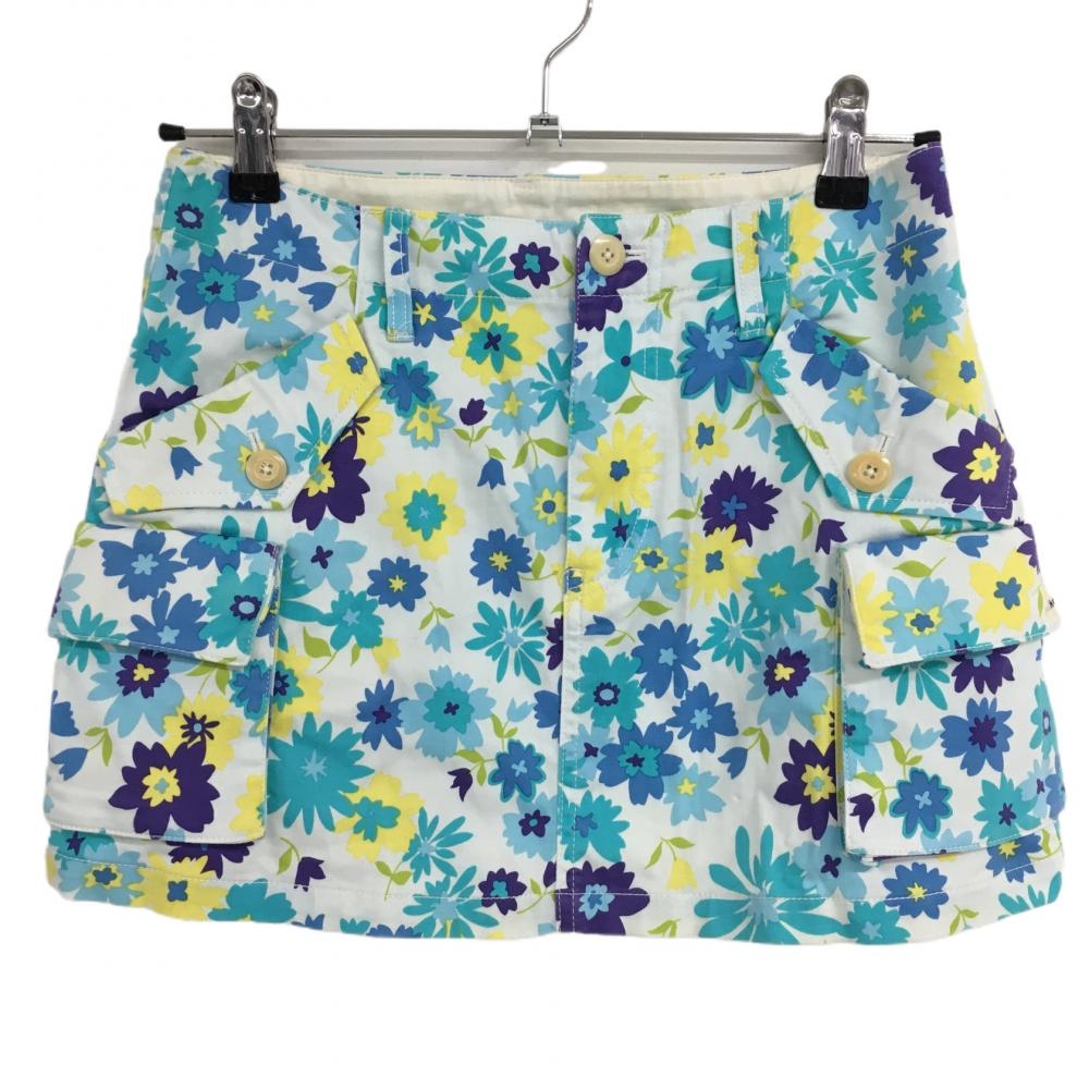 【美品】パーリーゲイツ スカート ライトブル―×イエロー 花柄 複数ポケット  レディース 1(M) ゴルフウェア PEARLY GATES