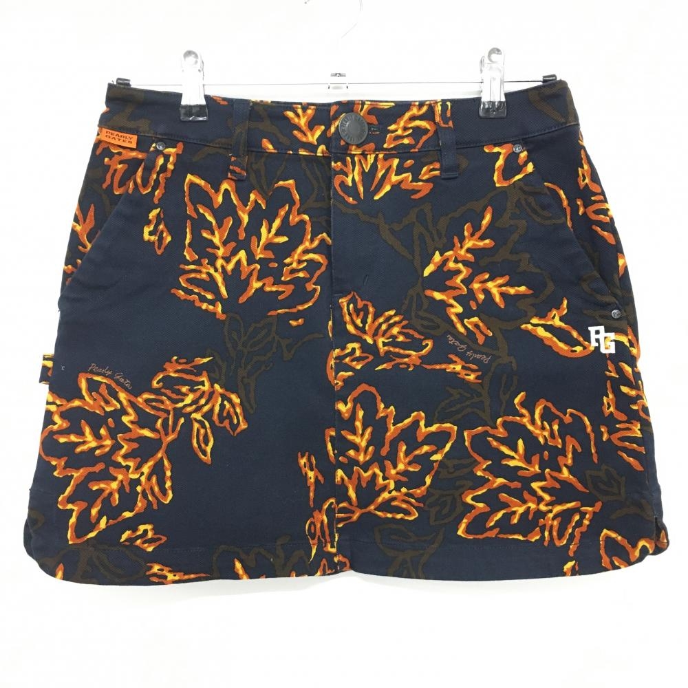 【美品】パーリーゲイツ スカート ネイビー×オレンジ 総柄 ストレッチ  レディース 1(M) ゴルフウェア PEARLY GATES