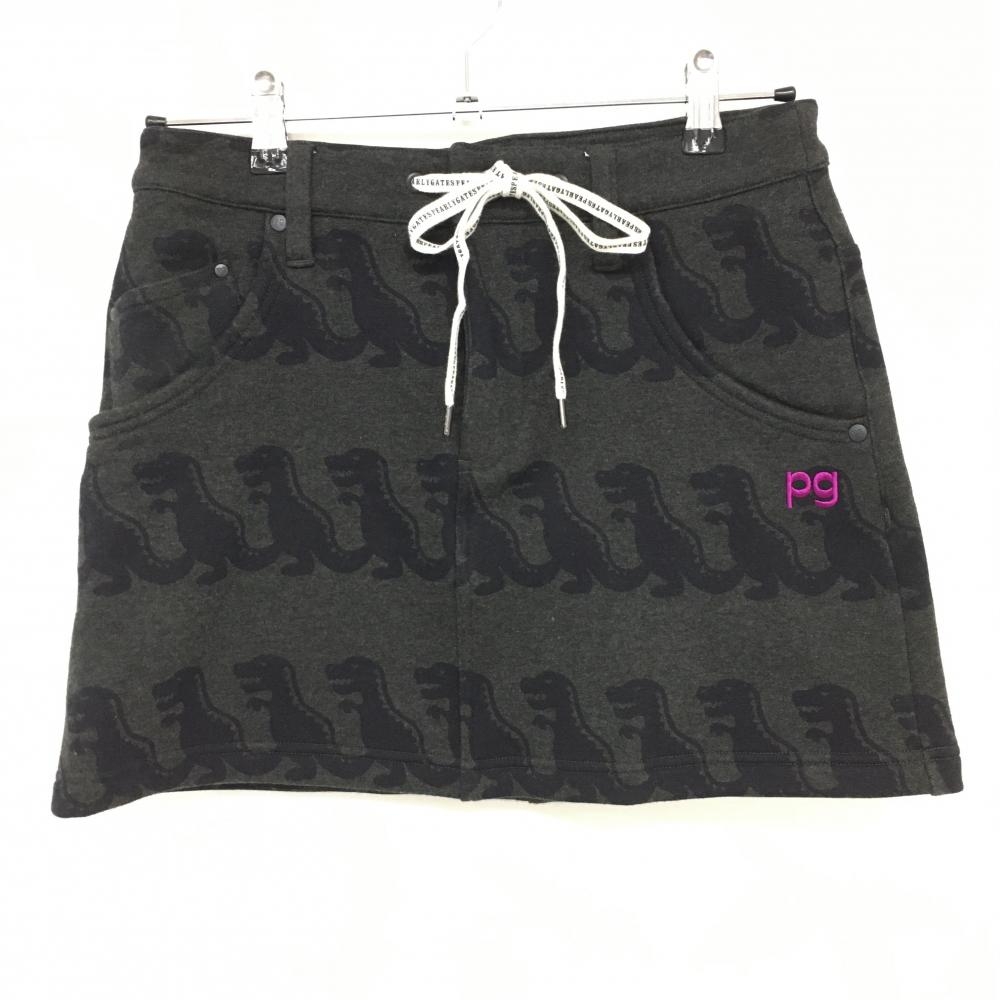 【超美品】パーリーゲイツ スカート グレー×ネイビー ティラノザウルス 裏起毛 レディース 1(M) ゴルフウェア PEARLY GATES