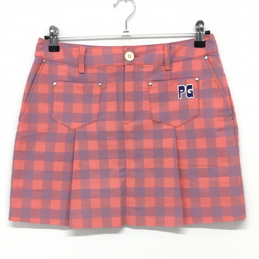 【美品】パーリーゲイツ スカート サーモンピンク×グレー チェック  レディース 1(M) ゴルフウェア PEARLY GATES