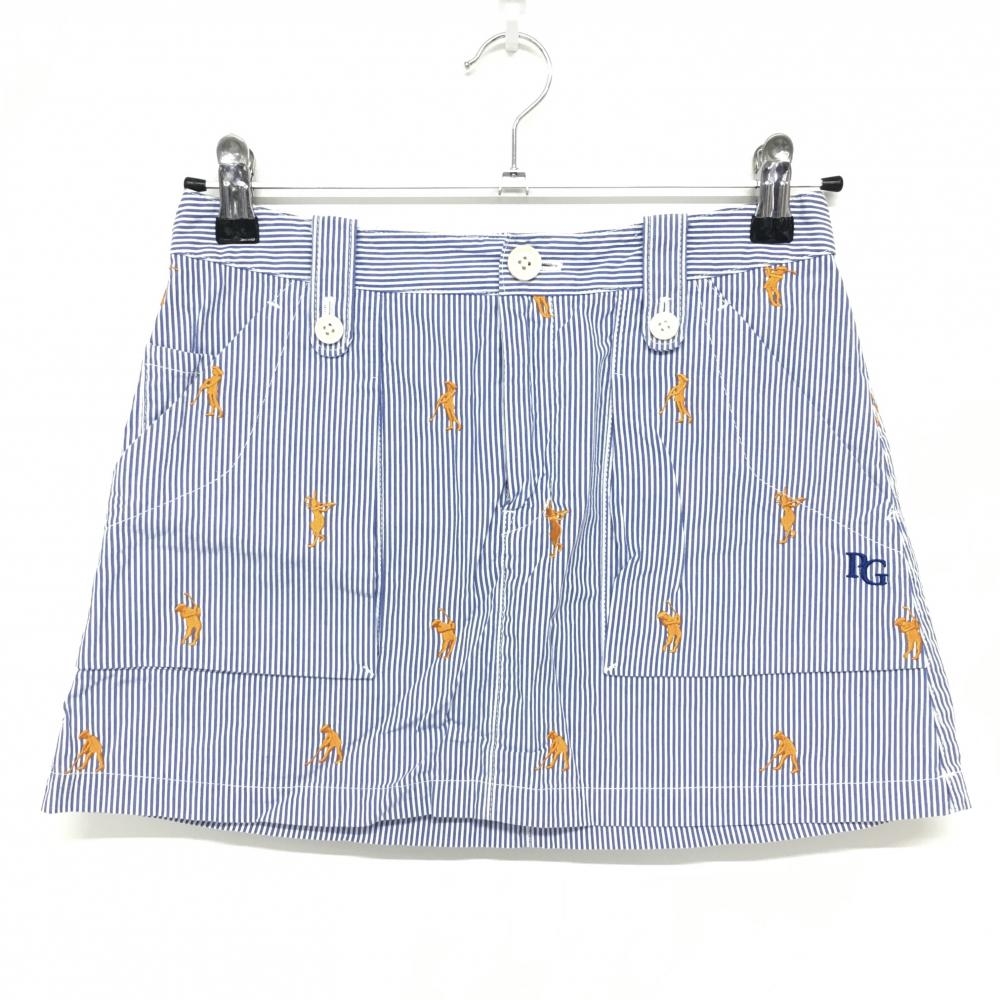 【美品】パーリーゲイツ スカート ネイビー×白 細ストライプ ゴルファー刺しゅう レディース 0(S) ゴルフウェア PEARLY GATES